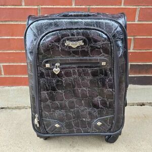 Kathy Van Zeeland Croco PVC Designer Luggage Lightweight Expandable Black